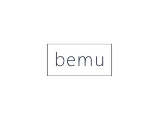 Bemu logo lowercase text surrounded by rectangular frame